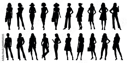 Fashionable women silhouettes set with different  standing poses