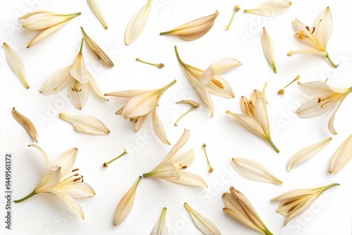 Lily flower petals on white background