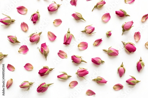 Pink Rose Buds and Petals on White