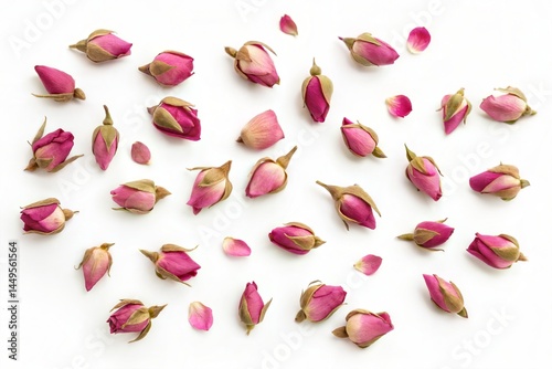 Pink Rose Buds on White Background