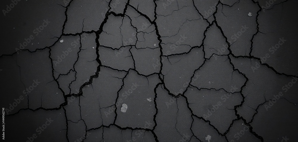 Obraz premium Cracked black stone surface, grunge texture background with copy space, nature, industrial