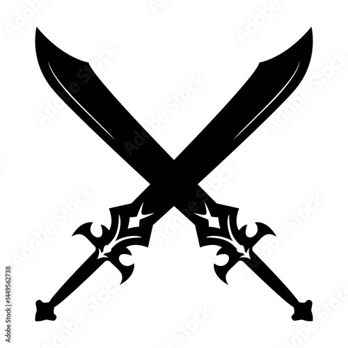 Fantasy crossed swords with sharp blades vector illustration