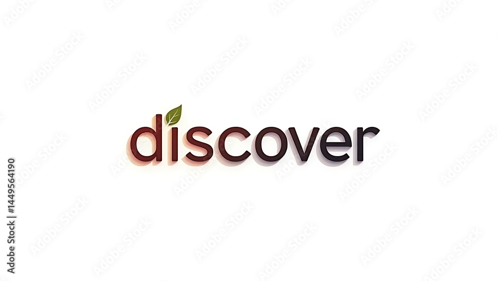 Typography of the word Discover with a leaf above the i, on a white background Typography of the word Discover with a leaf above the i, on a white background