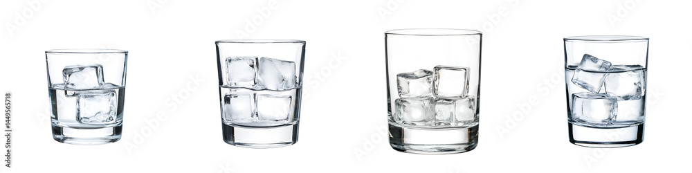 Glasses with ice cubes on a white background