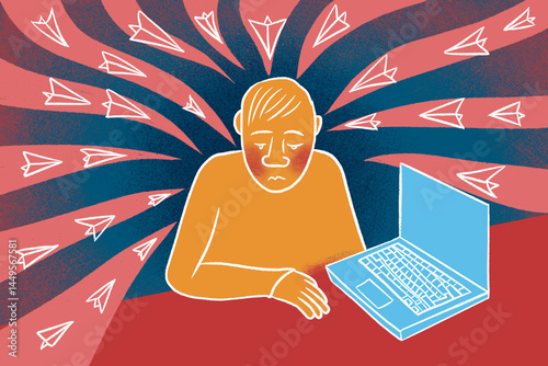 A Businessman overwhelmed by many incoming emails