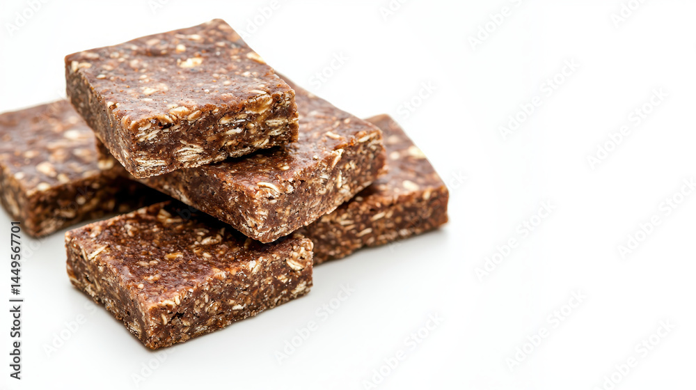 Nutritious snack bars made from oats and nuts, stacked neatly on white background, perfect for healthy lifestyle Nutritious snack bars made from oats and nuts, stacked neatly on white background, perfect for healthy lifestyle