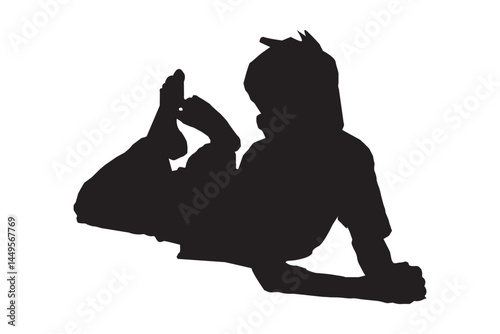 a boy lying down, silhouette vector