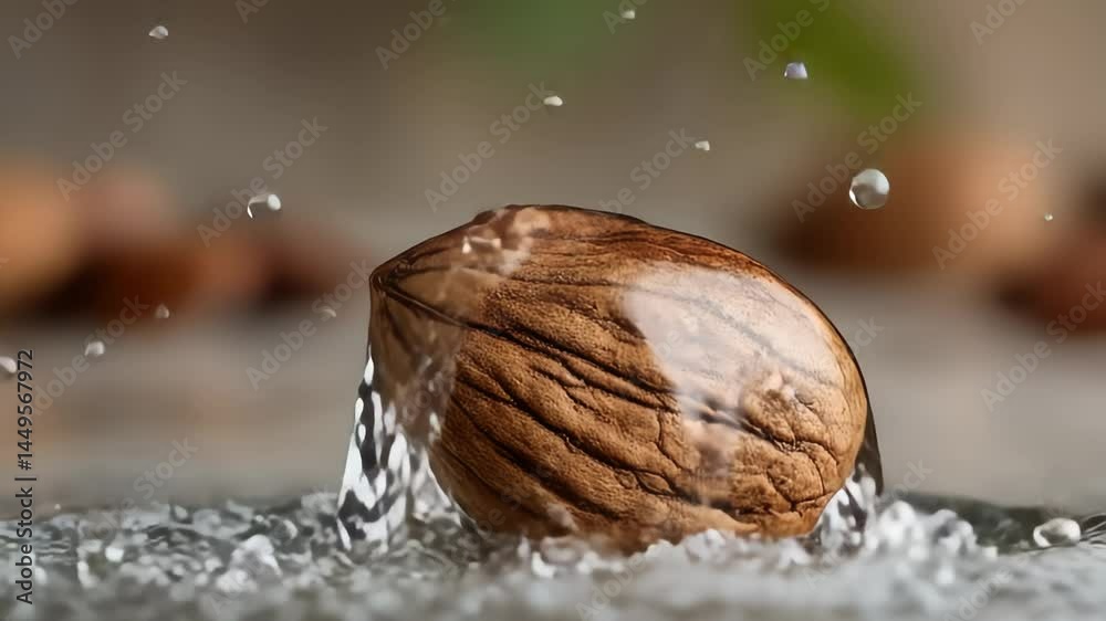 Nut hit by splash forming water crown
