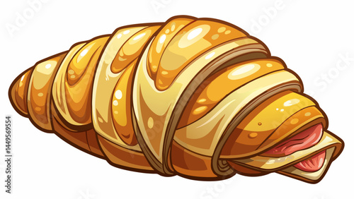 Golden flaky croissant stuffed with ham and cheese.
A perfect balance of buttery crust and hearty filling.
Isolated on a clean white background for clarity.
Ideal for bakery-themed vector illustration