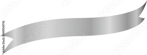 Elegant silver ribbon banner with smooth curved flow, isolated metallic vector design for labels, packaging, awards, and festive decoration.

