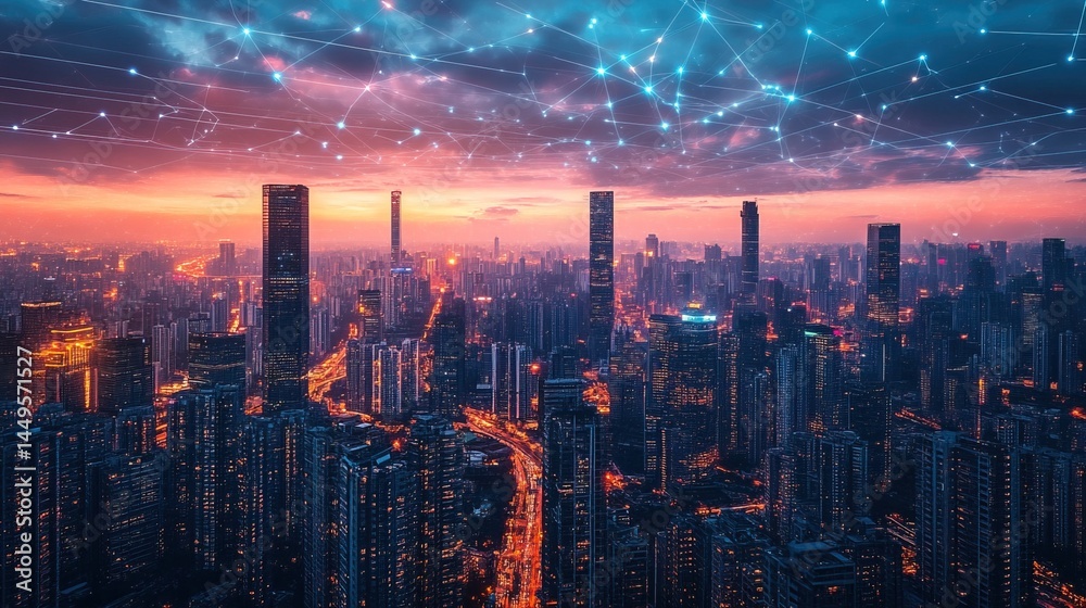 Fototapeta premium Connected City at Dusk