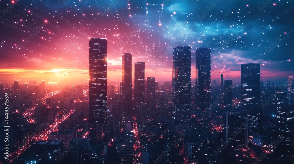 custom made wallpaper toronto digitalFuturistic Cityscape at Sunset