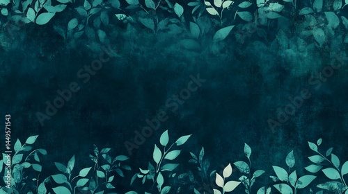 Teal backdrop featuring a decorative border of leaves. photo