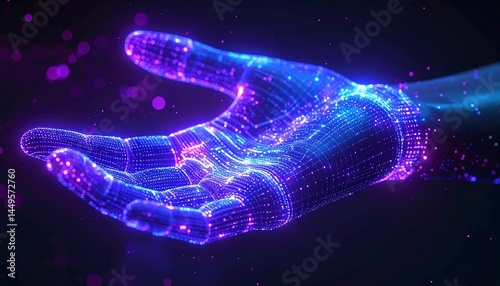 Futuristic glowing hand reaching out digital art technology concept