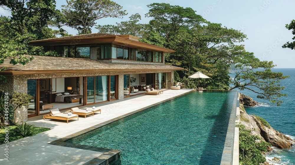 Fototapeta premium Luxury resort pool overlooking water