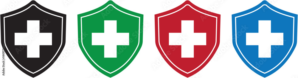 Obraz premium HEALTH INSURANCE vector icon. Gear with shield symbol.