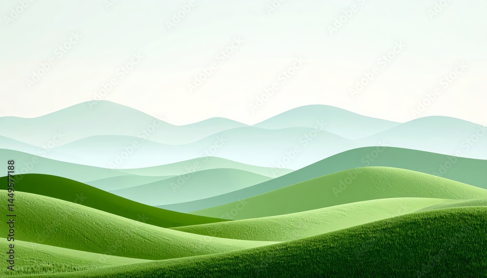 Obraz premium Lush Green Hills Landscape Rolling Meadow Abstract Background Nature Scenery