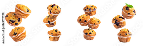 Flying Blueberry Muffins Transparent background