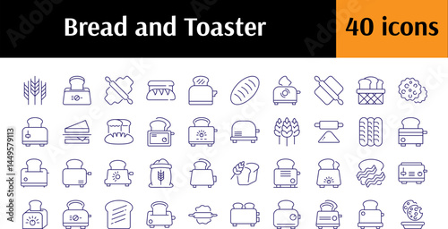 Bread Related Icon Set. Editable Stroke. Perfect for Web Sites, Books, Cards, Apps