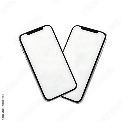 Two blank screen smartphone mockup for app ui ux design and website presentation on black background on transparent background