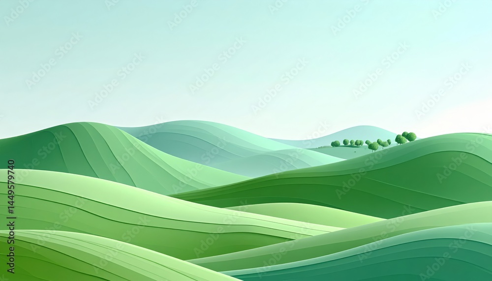 Obraz premium Green Rolling Hills Landscape Abstract Nature Background Peaceful Environment
