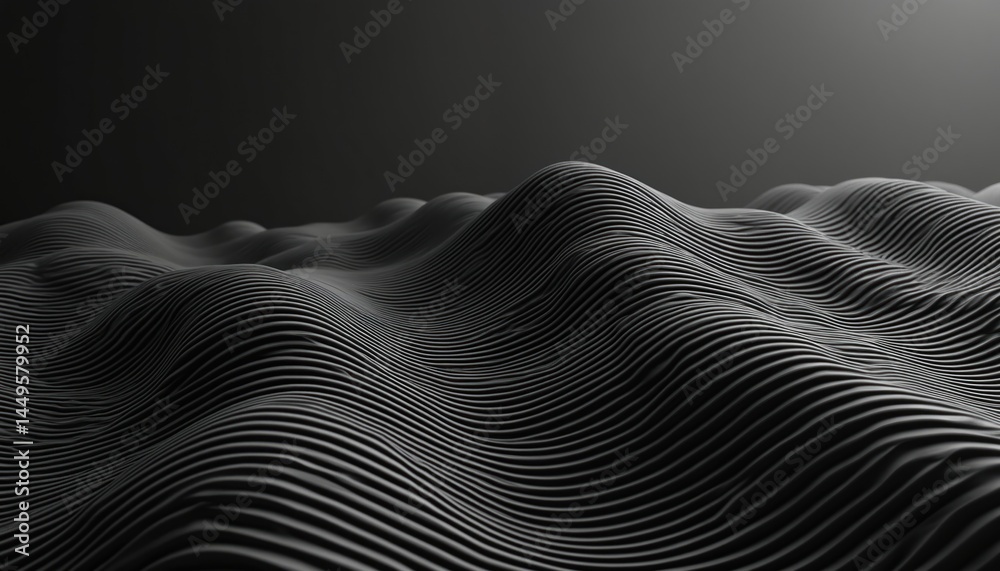 Abstract wave paper relief background, gradient multicolor curves. Topographic contours map design. Monochrome graphic futuristic design. Digital art.