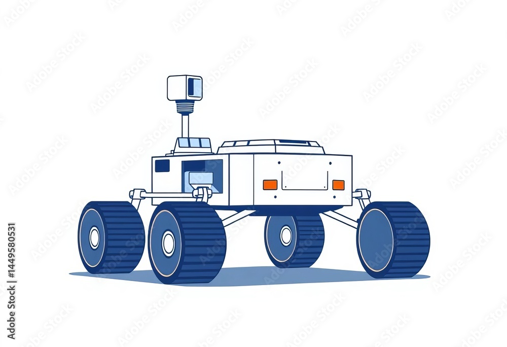 Fototapeta premium Simple minimalist vector illustration of a space rover isolated on white background, adventure, mars