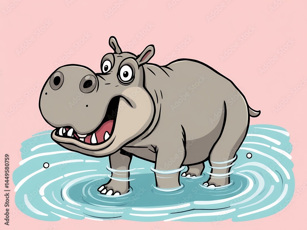 an image of a hippo is standing in a puddle of water, there is a cartoon hippo standing in a puddle of water an image of a hippo is standing in a puddle of water, there is a cartoon hippo standing in a puddle of water