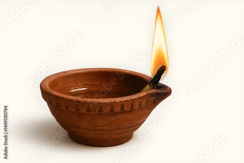 Obraz na płótnie A clay oil lamp with a flame, commonly used for lighting and religious ceremonies. Concept Clay Oil Lamp, Traditional Lighting, Religious Use, Cultural Significance, Flame Symbolism w salonie