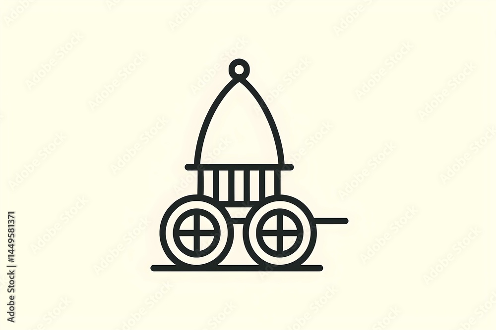 A simple illustration of a vintage baby carriage or pram with a rounded canopy and large wheels. Concept Vintage Baby Carriage Design, Rounded Canopy Features, Large Wheel Aesthetics