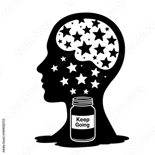 Silhouette of mind filled with stars, inspiration and positivity