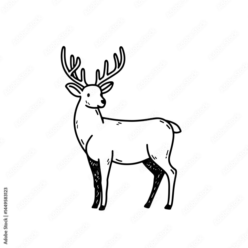 Obraz premium Charming vector illustration of a deer with antlers, perfect for wildlife-themed designs. Ideal for nature lovers, forest-themed projects, and educational materials. Rustic, sketch-style.