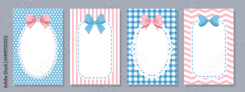 Set of cute children's frames with bows for celebration, birthday, invitations.