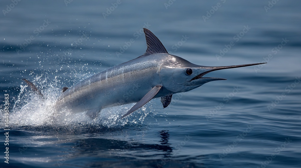 Fototapeta premium Majestic marlin leaps dynamically from the ocean's surface during epic moment