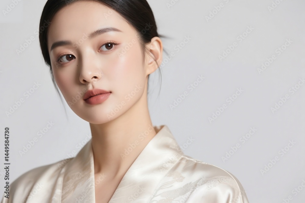 Serene Asian Woman With Natural Makeup And Smooth Skin Posing In Studio Serene Asian Woman With Natural Makeup And Smooth Skin Posing In Studio
