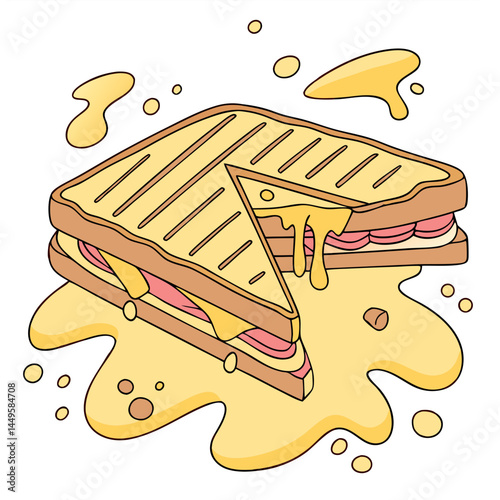 Double Cheese Ham Melted Sandwich Exploding with Toasted Goodness – Transparent Background. Perfect for: Food festival, party, casual dining