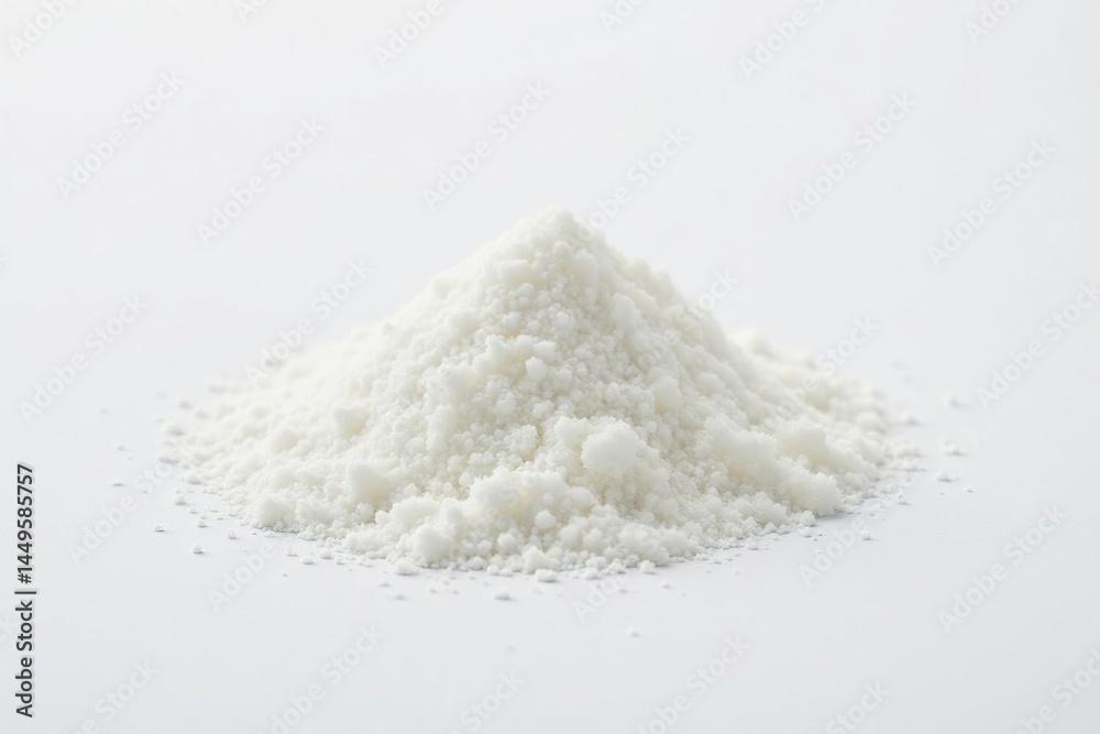 Pile of white granulated sugar on white background, candy, nutrition, food photography Pile of white granulated sugar on white background, candy, nutrition, food photography