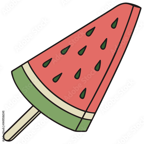 Watermelon Popsicle with Black Seed Details – Transparent Background. Perfect for: Summer, kids’ snack, picnic treat