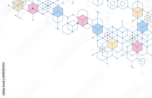Abstract geometric boxes pattern dot line connection background. Modern technology with square mesh. Geometric on white background with lines. Cube cell. Vector illustration