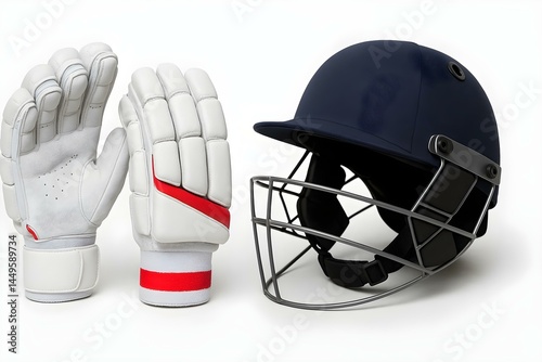Obraz na płótnie Cricket batting gloves and a helmet ready for use in a cricket match. Concept Cricket Batting Gloves, Protective Helmet, Match Readiness, Equipment Preparation, Sports Safety Gear w salonie