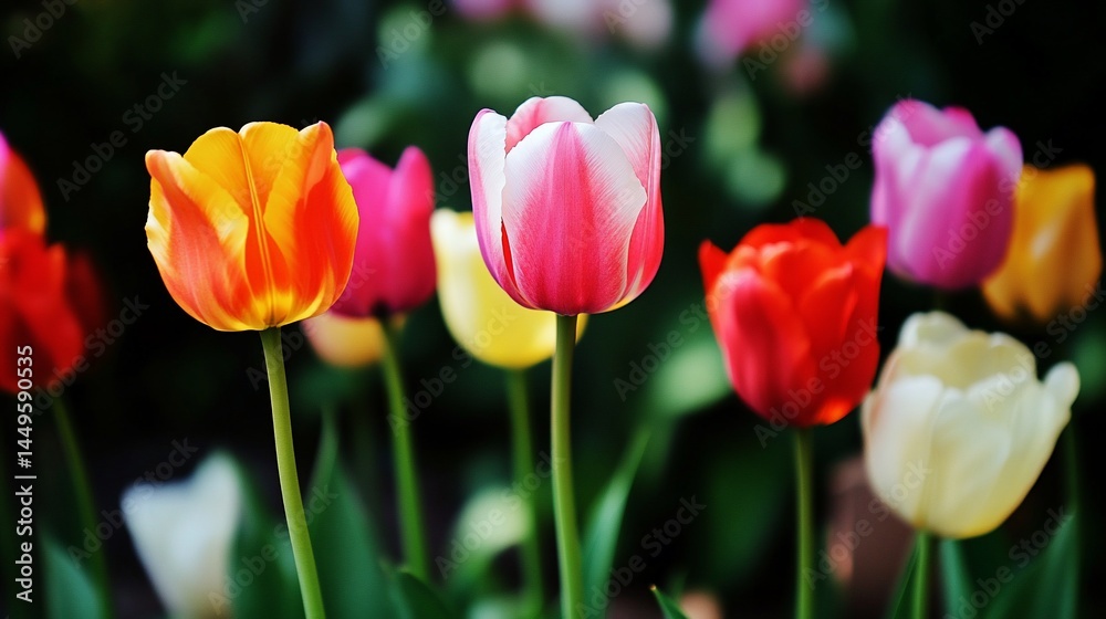 Fototapeta premium Vibrant tulips in a garden