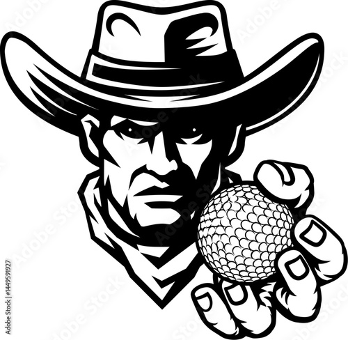Cowboy man cowboys golf mascot holding golf ball