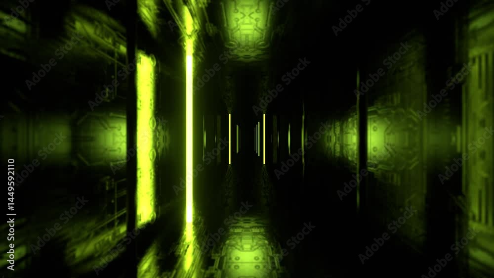 Light Green and Pink Futuristic Cyber ​​Tunnel With Neon Strobe Rods Background VJ Loop in 4K