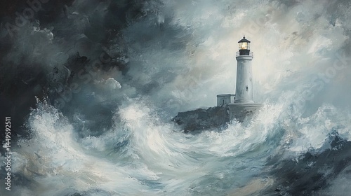 A highly stylized white oil painting with texture of paint that adds depth and movement to the dramatic setting, with primary palette colours of White