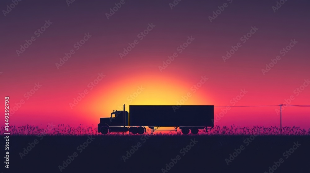 Obraz premium Dramatic silhouette of a semi-truck at sunset creating a minimalist composition