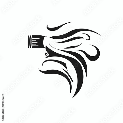 Black and White Silhouette of a Hairdryer with Flowing Waves  