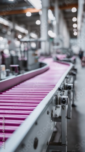 Wallpaper Mural Automated conveyor belt system in modern factory with pink rollers Torontodigital.ca