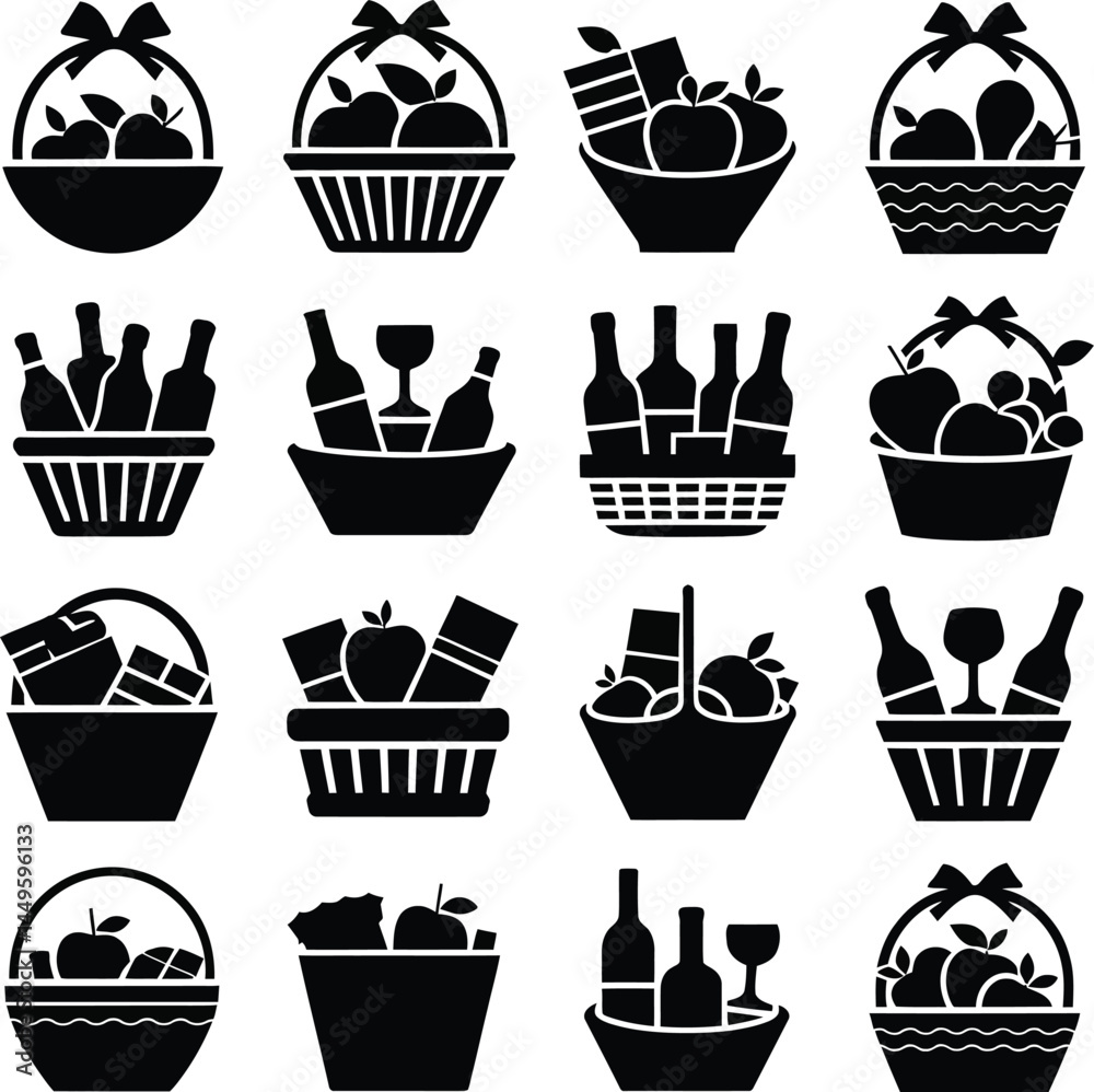 basket icon set over white background, silhouette style, vector illustration basket icon set over white background, silhouette style, vector illustration