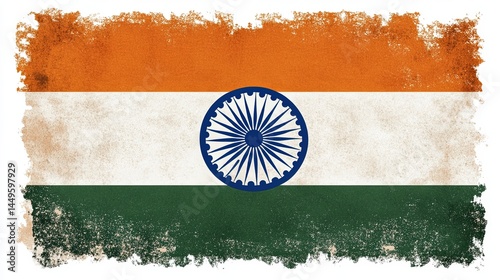 Grunge shaped brushed flag of India, isolated on white background, in style of vector.
