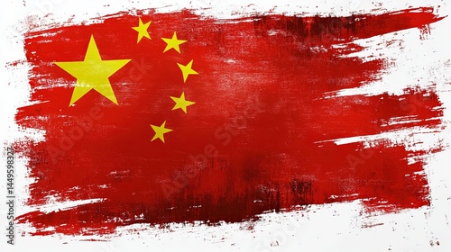 Grunge shaped brushed flag of China, isolated on white background, in style of vector